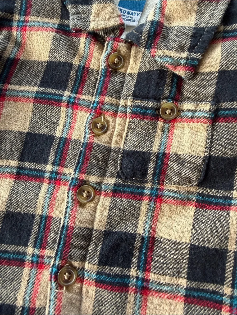 Old Navy Beige Plaid Sherpa-Lined Kids Jacket